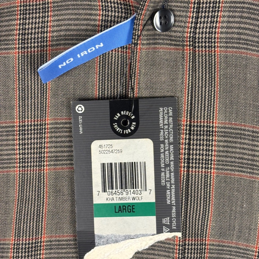 Van Heusen Mens Large Brown Plaid No Iron Long Sleeve Button Down Shirt - Picture 3 of 9